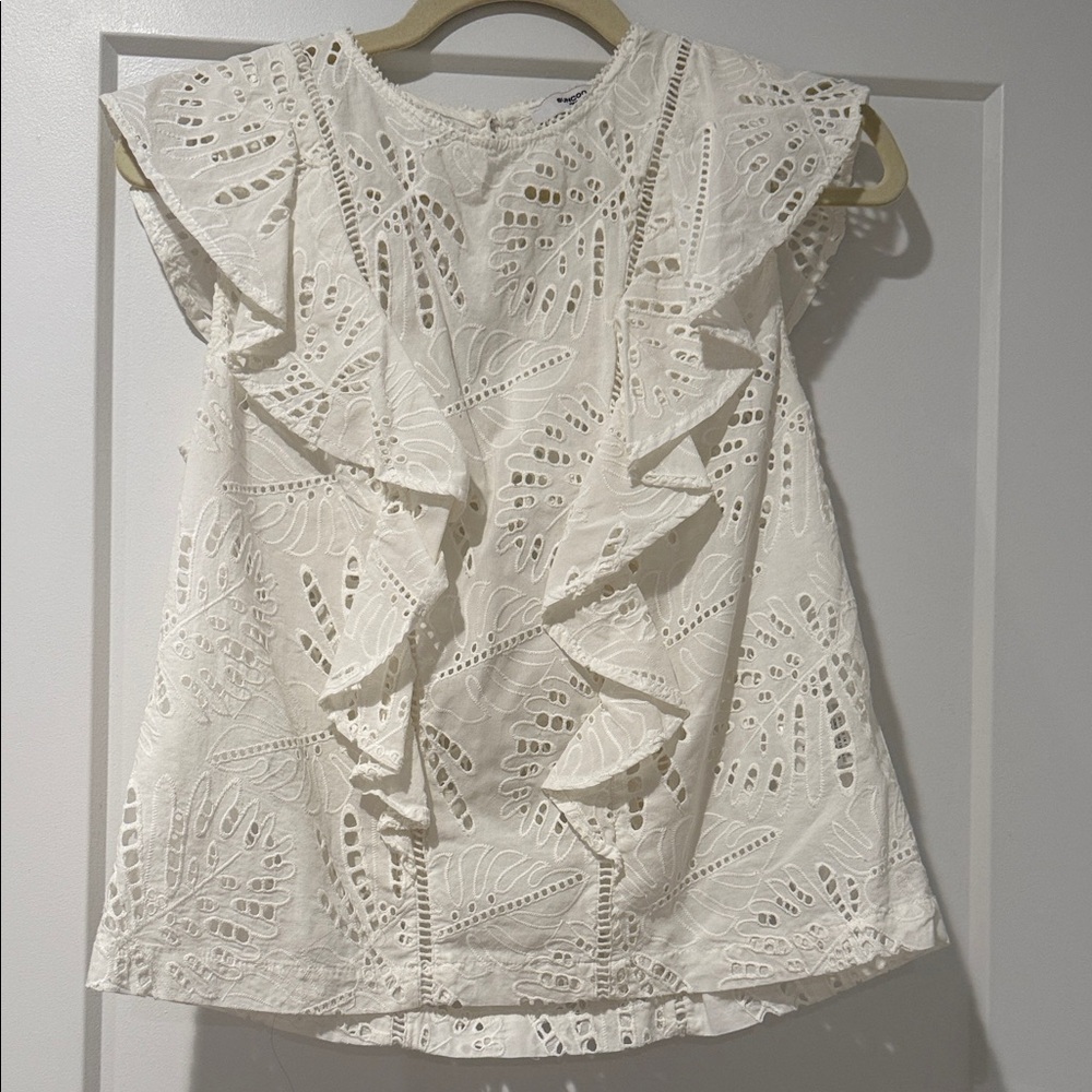Suncoo Elegant White Lace Ruffle Top